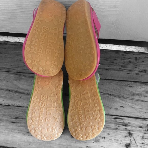 Hide & Squeak Toddler Shoes Size 6 Bows Pink/Orange Green/Pink - Picture 5 of 12